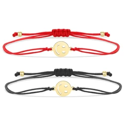 Gold-plated Stainless Steel Lovely Mini Smile Laugh Face Charm Bracelet Women Mike Life Happy Red String Handmade Jewelry Gift