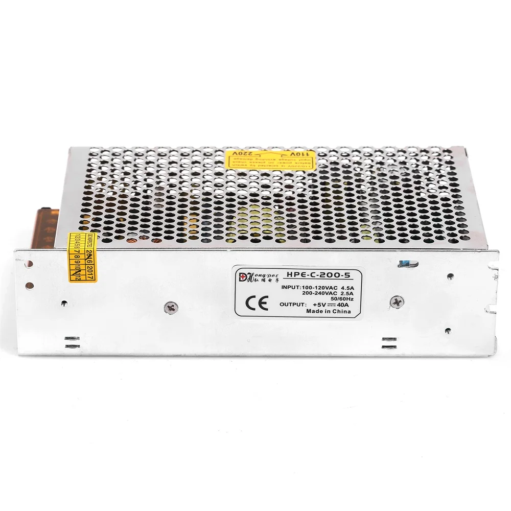 LED Power Supply DC 5V 40A 200W Switching Power Supply Source Transformer 100-240V AC DC SMPS