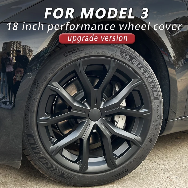 

4PCS Hub Cap Performance for Tesla Model 3 18-Inch Wheel Cap Replacement Automobile Hubcap Full Rim Cover Accessories 2018-2023