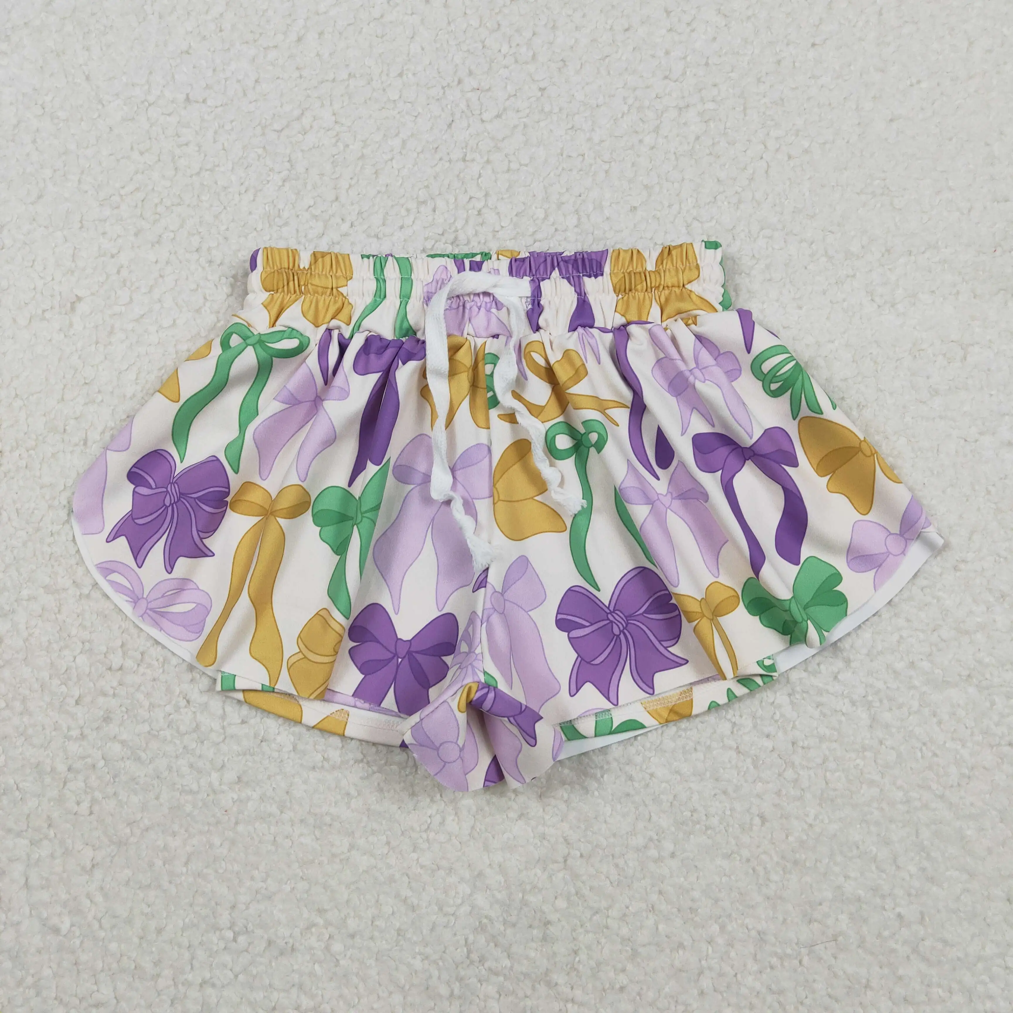 

Sibling Baby Girls Mardi Gras Bows Plaid Active Shorts Purple Green Yellow Bow Kids Yoga Bottoms for Girls