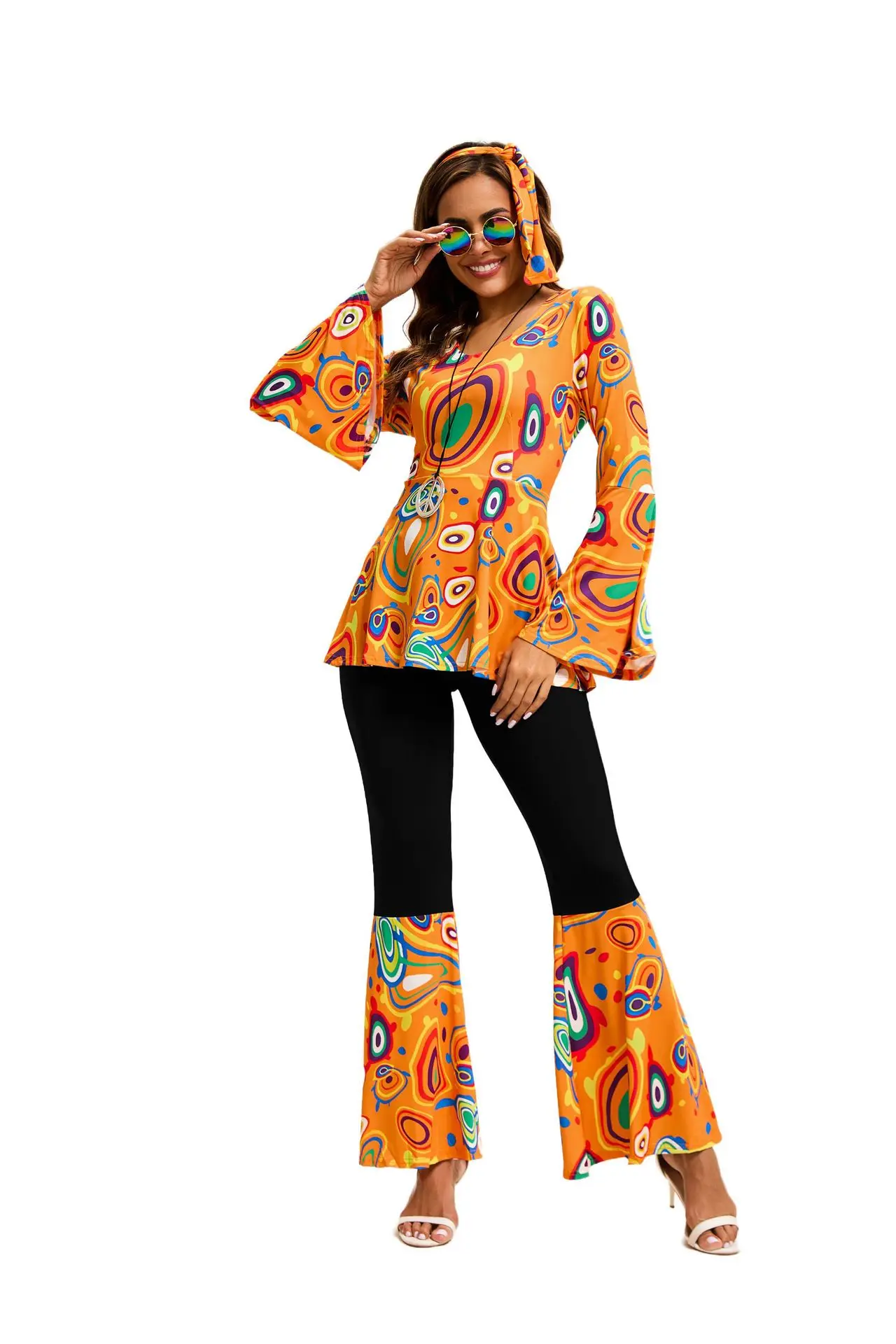 Déguisement Hippie Disco Femme Multicolore avec Bandeau – photo 9