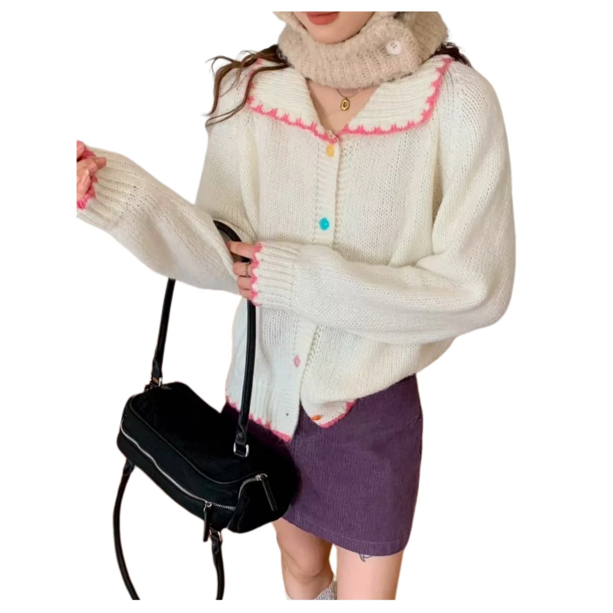 Cardigans de Style rétro pour femmes, automne hiver, élégant, solide, basique, tricoté, manches longues, Chic, col rabattable