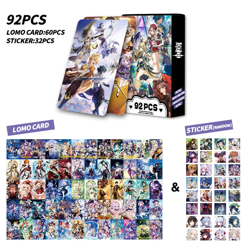 

92PCS/Set Genshin Impact Anime Game Lomo Cards Bookmark Figure Stickers HD Double-sided Photocard For Fans Collection Gift