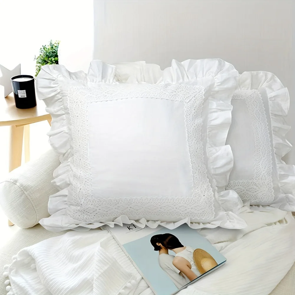 White Ruffle Lace Cushion Covers Home Decoration Throw Pillows Cover Bed Pillowcase Sofa Throw Embroidered Cushion Cover 50X50cm