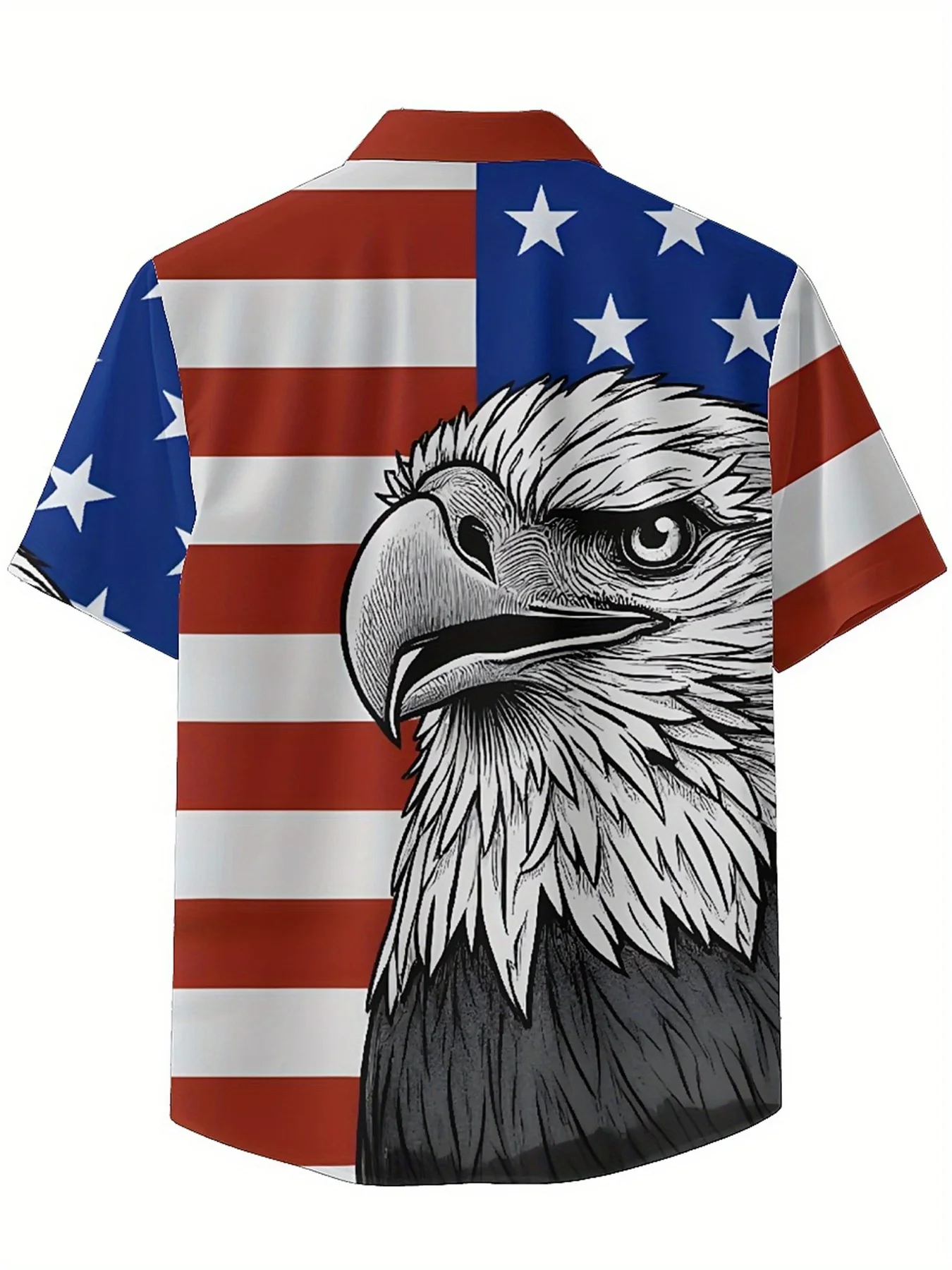 Men's Plus Size Hawaiian Shirts American Flag and Bald Eagle Pattern, Button Up Shirts, Unisex Casual Clothing, Summer Tops