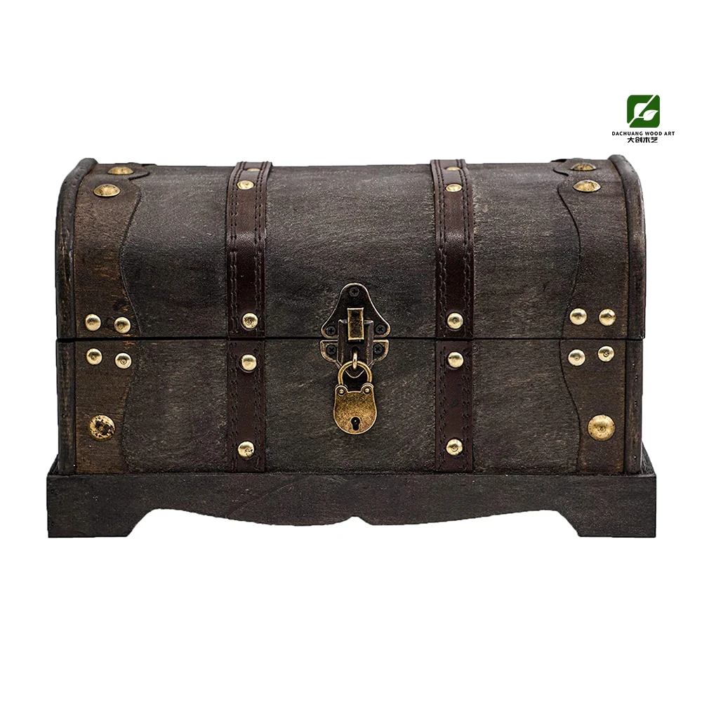 Pirate Treasure Chest Storage Box with Lock 12,2x7,1x7,1" Wooden Gift Box - Unique Handmade Decorative Vintage Wood Chest Box