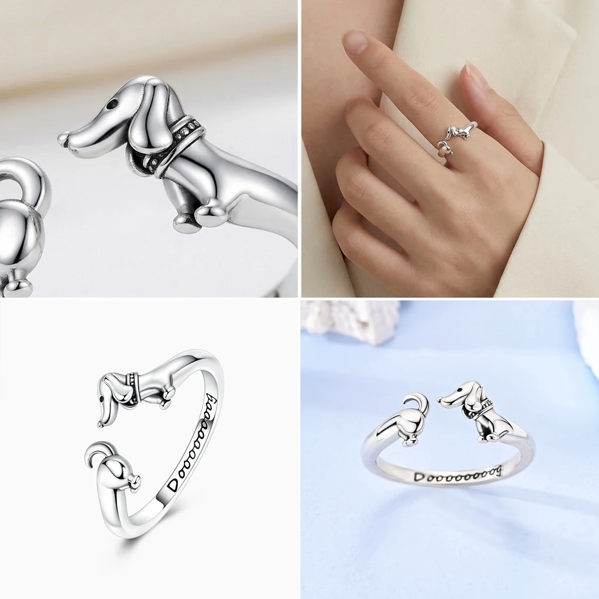 925 Sterling Silver Open Rings For Woman Iris Flower Cherry Feather Dog Horse Adjustable Cocktail Rings Party Fashion Jewelry