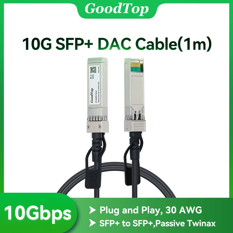 GoodTop 10G SFP+ DAC Twinax Cable(1m),10Gb Direct Attach Copper Passive,Compatible with Cisco,MikroTik,Netgear,HORACO Switch