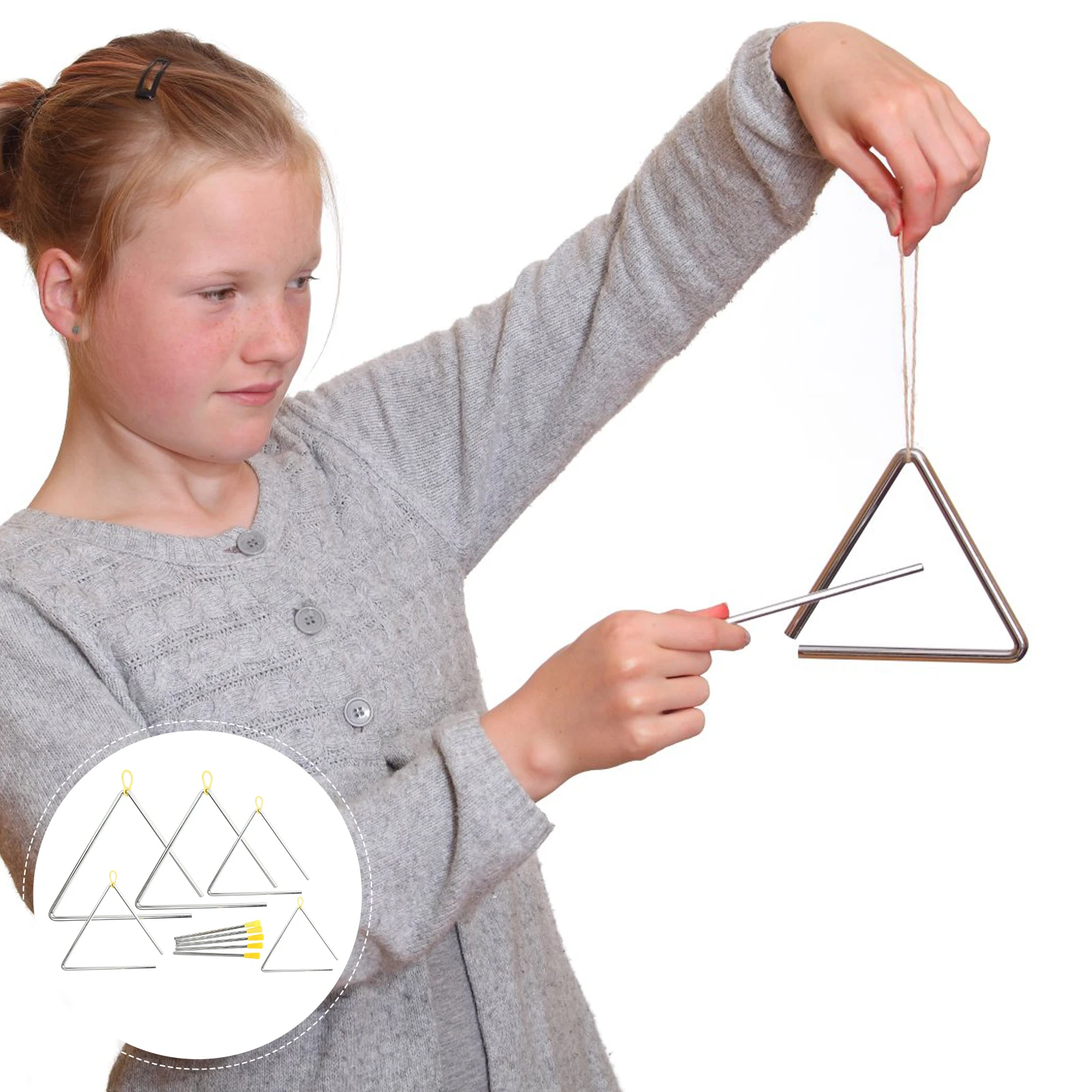 

5 Sets Percussion Instrument Kids Musical Instruments Triangle for Children Wooden Iron