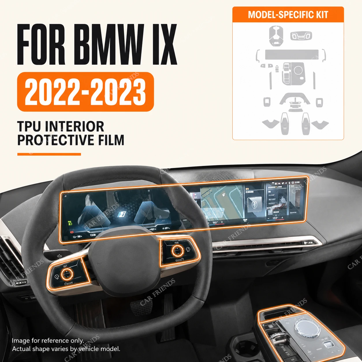For BMW iX 2022 2023 Transparent TPU Interior Protective Film for Center Console Navigation Screen