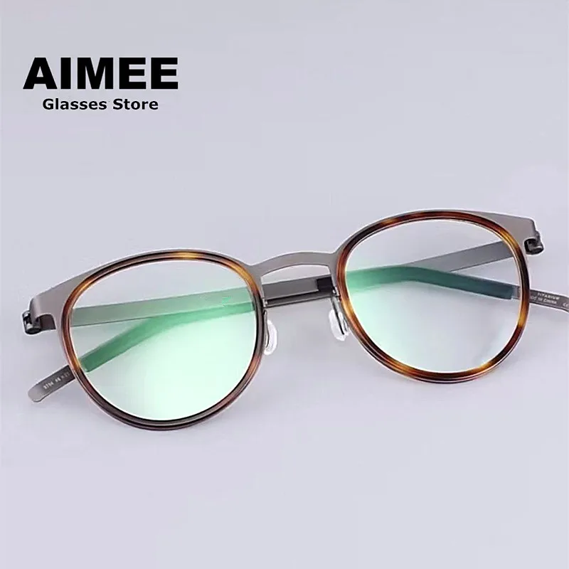 High Quality Brand Design Titanium Glasses Frame Men Women Vintage Round Eyewear Handmade Screwless Ultralight  Eyeglasses 9704