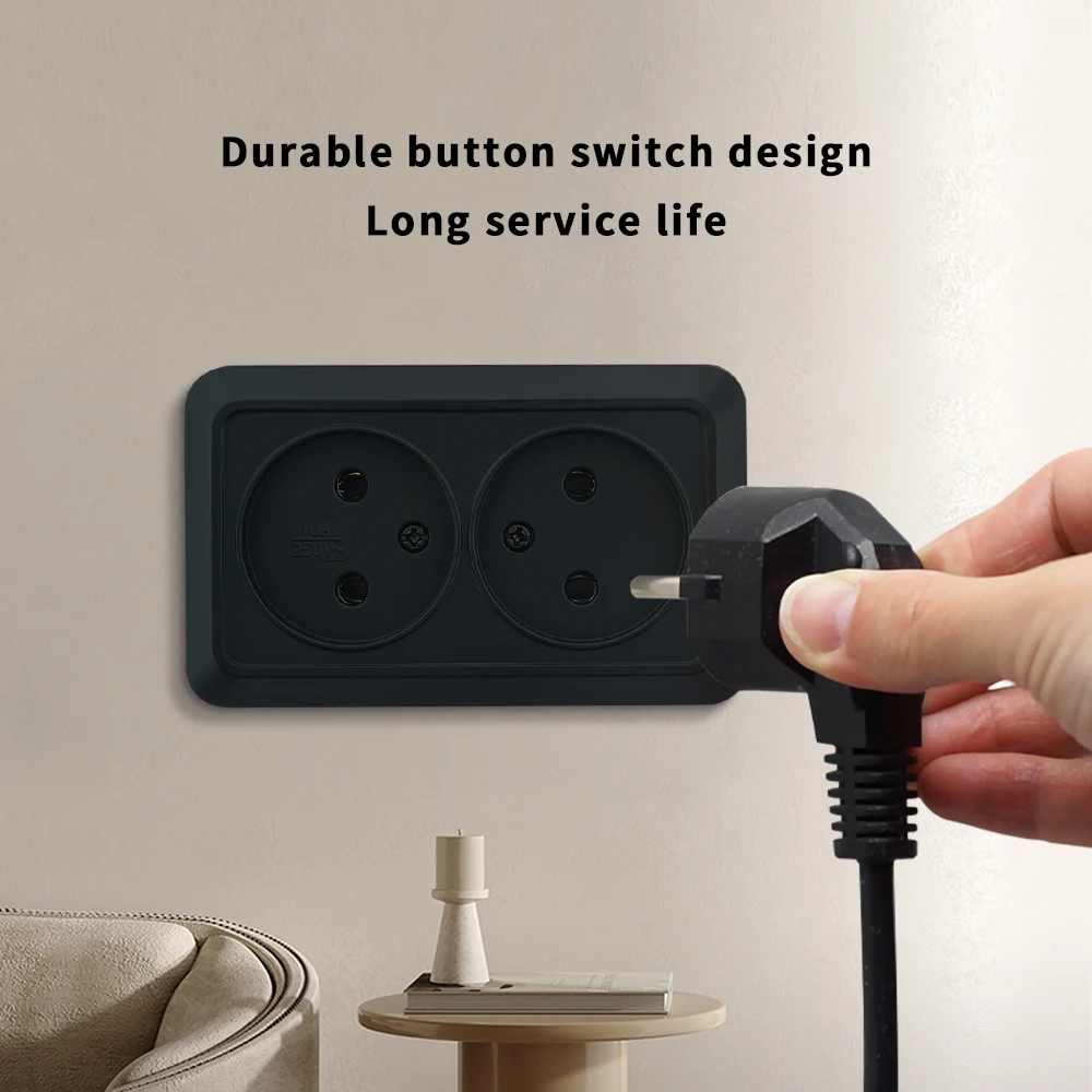 منافذ كهربائية سوداء سطح الحائط مقبس الطاقة الكلاسيكي الطلاء البلاستيك لا الأرض لهب الاتحاد الأوروبي القياسية 250 فولت السطح