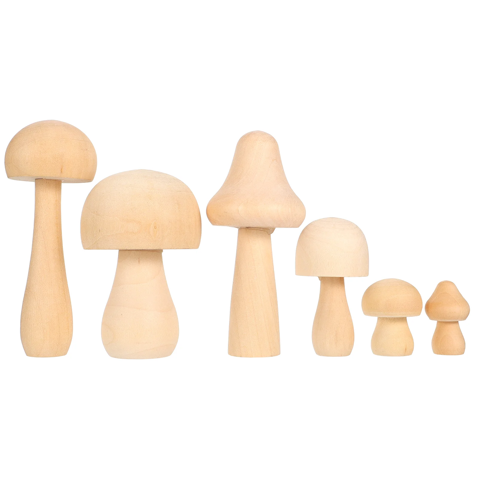 

6 Pcs Wooden Mushroom Unfinished Wood Craft 3cm 3.5cm 6cm 8cm 9.5cm 10cm Kids Drawing Toy Plain Peg Decor Educational Game