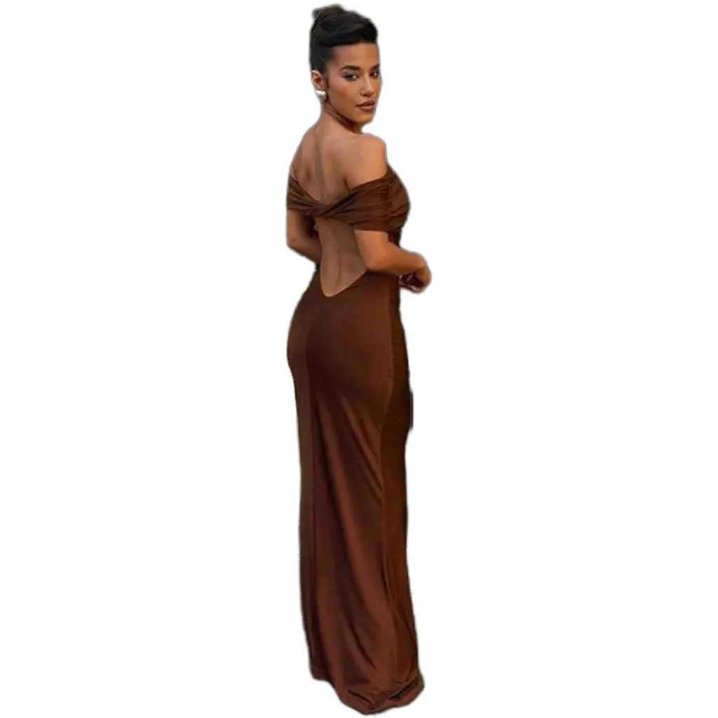 여성 오프숄더 백리스 시스 드레스 유럽 및 미국 스타일 봄 여름 섹시 패션