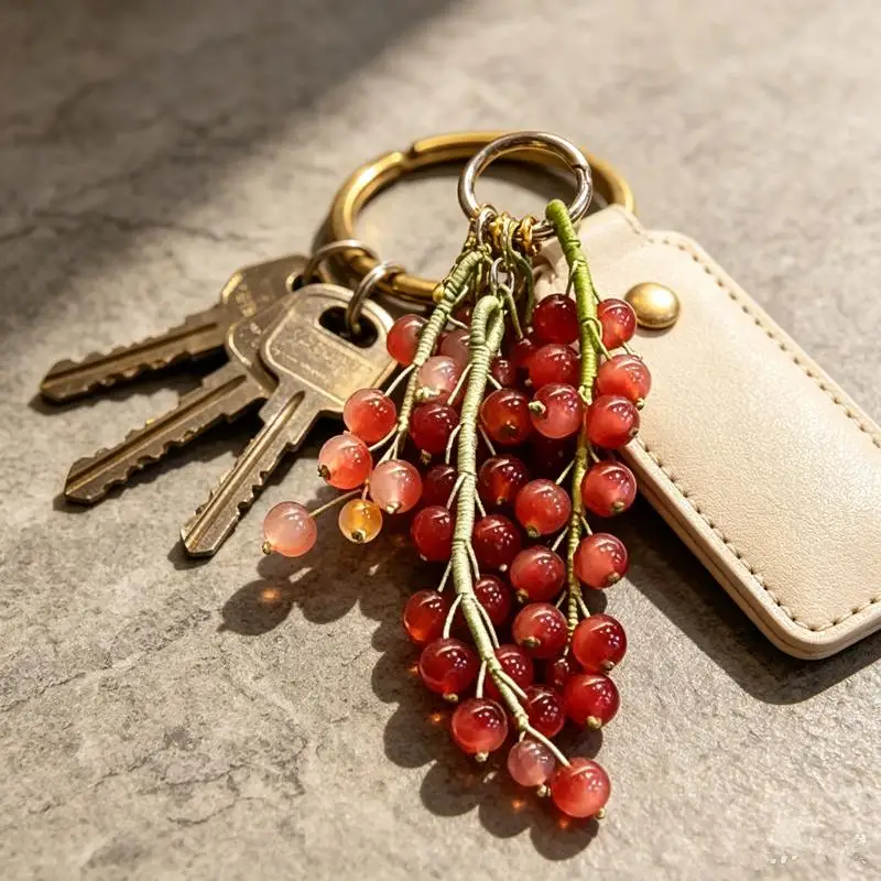 Modischer handgewebter Trauben-Perlen-Schlüsselanhänger, Trauben-Charm, simulierter Frucht-Schlüsselanhänger, Perlen-Taschenanhänger, Taschen-Hängeornament – Detail 3