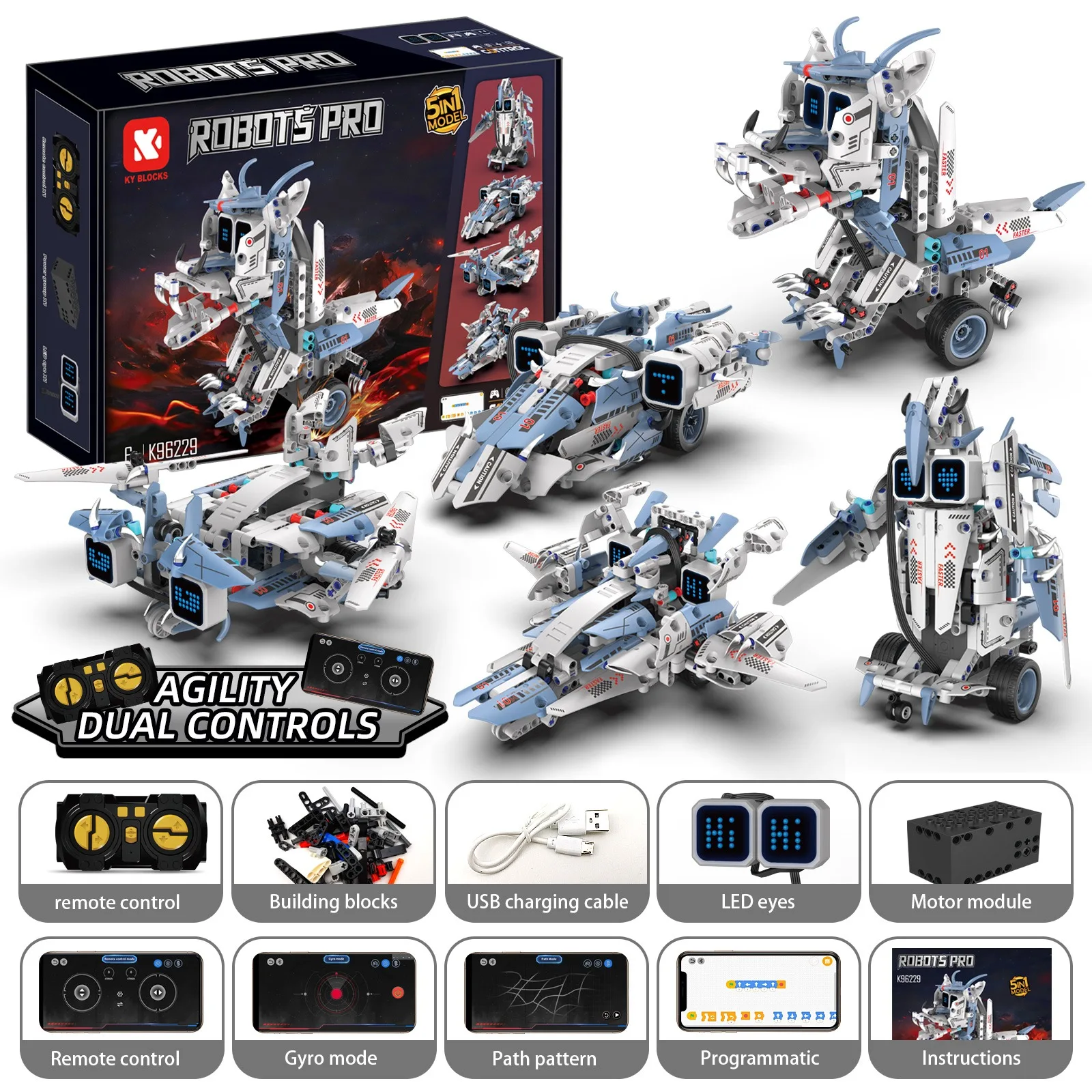 5-in-1 シリーズ テクニカルトランスフォーマー インテリジェントロボット 組み立てブロック リモコン付き アプリプログラマブル STEM玩具 子供・大人向け