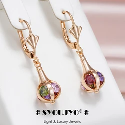 SYOUJYO Red Natural Zircon Long Earrings For Women 585 Rose Gold Color Luxury Party Fine Jewelry Gift