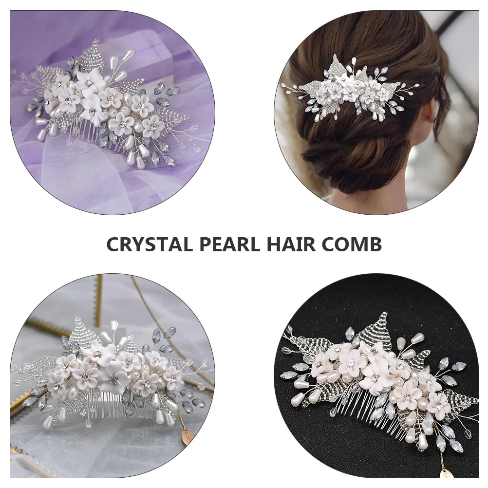 

Pearl Flower Hair Comb Crystal Wedding Headdress Bridal Headwear Accessory Decor Elegant Charm Practicality Great Gift
