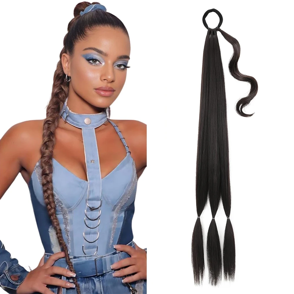 

4# DIY Braiding Hair Ponytail Extensions, 30 Inch High Temperature Synthetic Wrap Around Ponytail Hairpieces with Elastic Tie