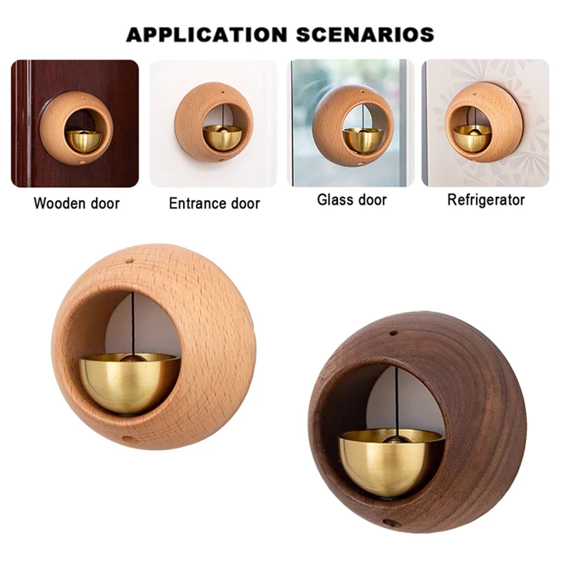 Round Egg Type Magnetic Wooden Doorbell Wind Chimes Wireless Entrance Door Reminding Brass Bell Hanging Decoration