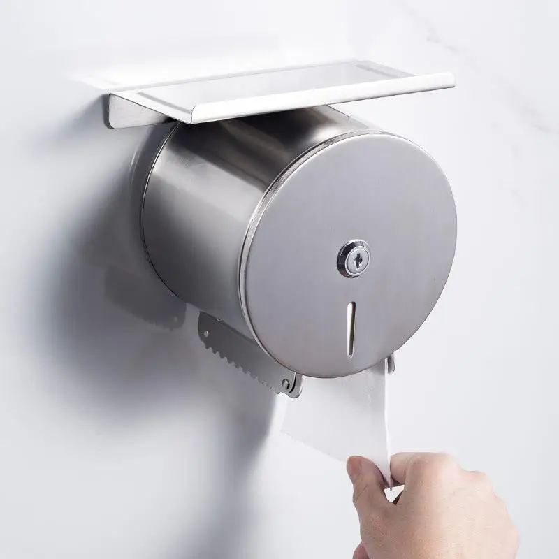 stainless-steel-wall-mounted-toilet-paper-holder-bathroom-waterproof-lockable-paper-box-small-roll-towel-box-bathroom-organizer