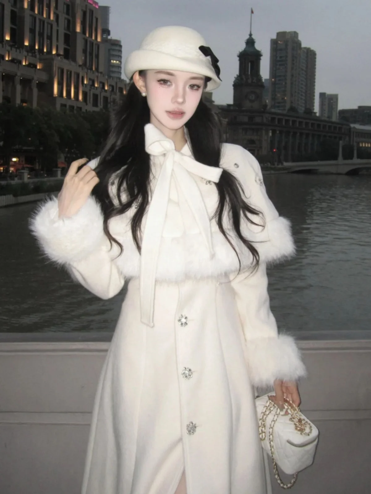 

Ele Camere Coat Women's Spring Faion Statement High-End Feel Rich Girl Cowl Ne Wrap oulder Woolen Outerwear