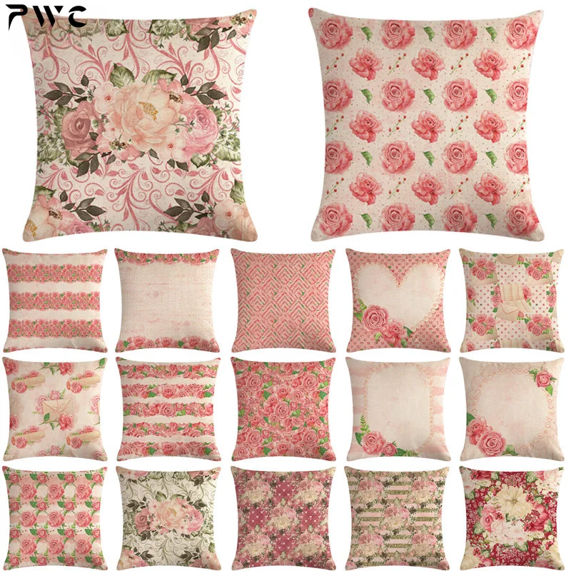 

1 Pcs Pink Flower Pattern Linen Throw Pillow Cushion Cover Car Home Sofa Bed Decorative Pillowcase Funda Cojin