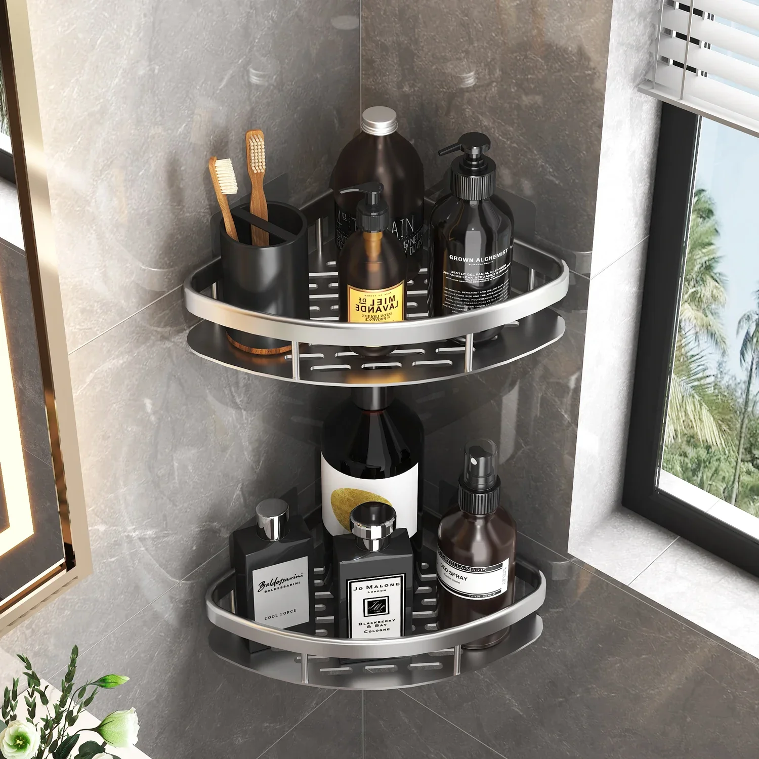 Estante de baño de aleación de aluminio, organizador de almacenamiento de cocina, estante de champú, estante de ducha, accesorios de baño, estante