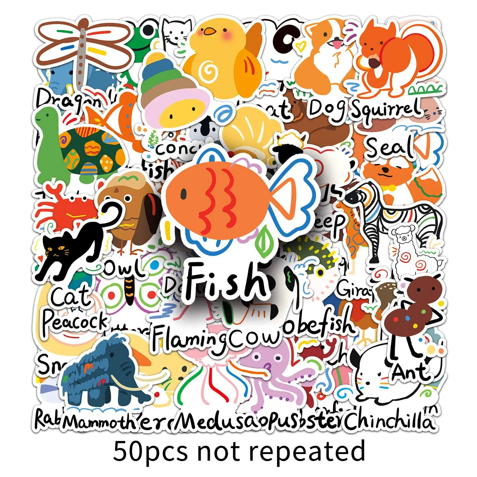 

50Pcs/Set Animal Stickers Funny Zoo Creatures Cartoon Waterproof Stickers Kids Stickers Birthday Party Favors & School Supplies