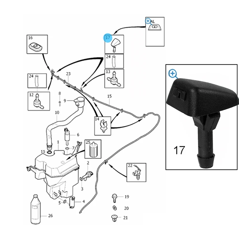 2Pcs Car Water Nozzles Front Windshield Wiper Washer Jet Nozzle 30655605 For Volvo C30 V40 S40 V50 C70 S70 S80 XC70 XC90 7845009