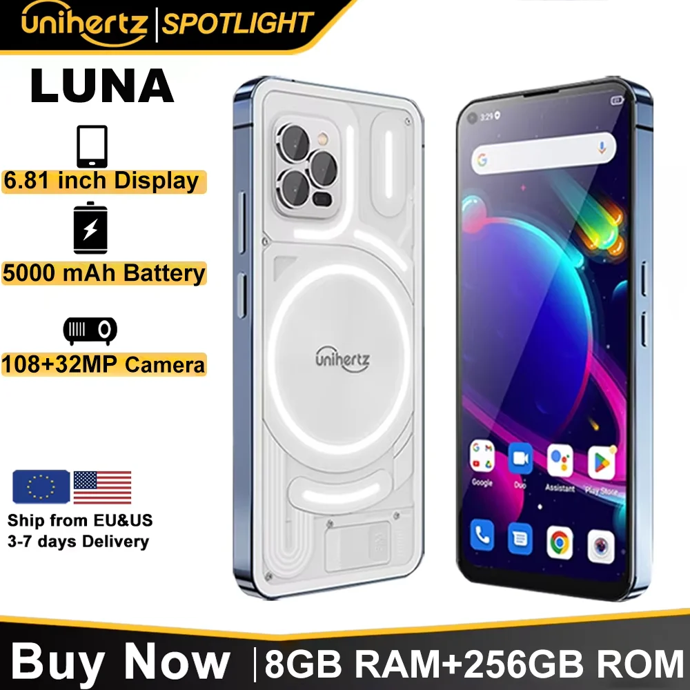 

Unihertz Luna Smartphone Rhythm Ambient LED strip Music Phone 8GB RAM 256GB ROM 108MP G99 Mobile Phone Night Vision Cellphone