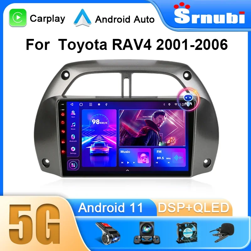 2 Din Android 12 Car Radio for Toyota RAV4 Rav 4 2001-2006 Multimedia Stereo Navigation Carplay Auto DVD Audio Head Unit GPS 4G