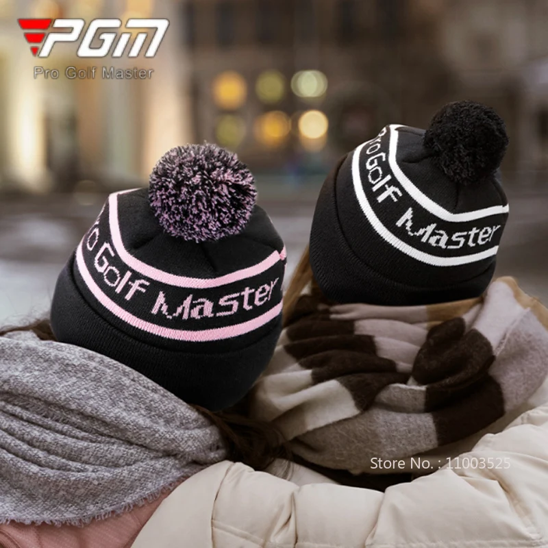 PGM Winter Women Knitted Letter Golf Caps Ladies Keep Warm Coldproof Hats Thicken Beanie Headcover Fur Pompom Plush Sport Cap