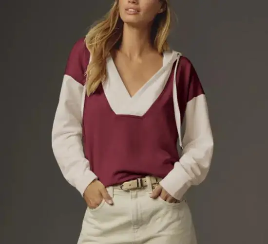 

2025 Autumn/Winter New Women's Fashion Casual V-neck Hooded Sports Shirt Loose Long Sleeve Top Women's Wear