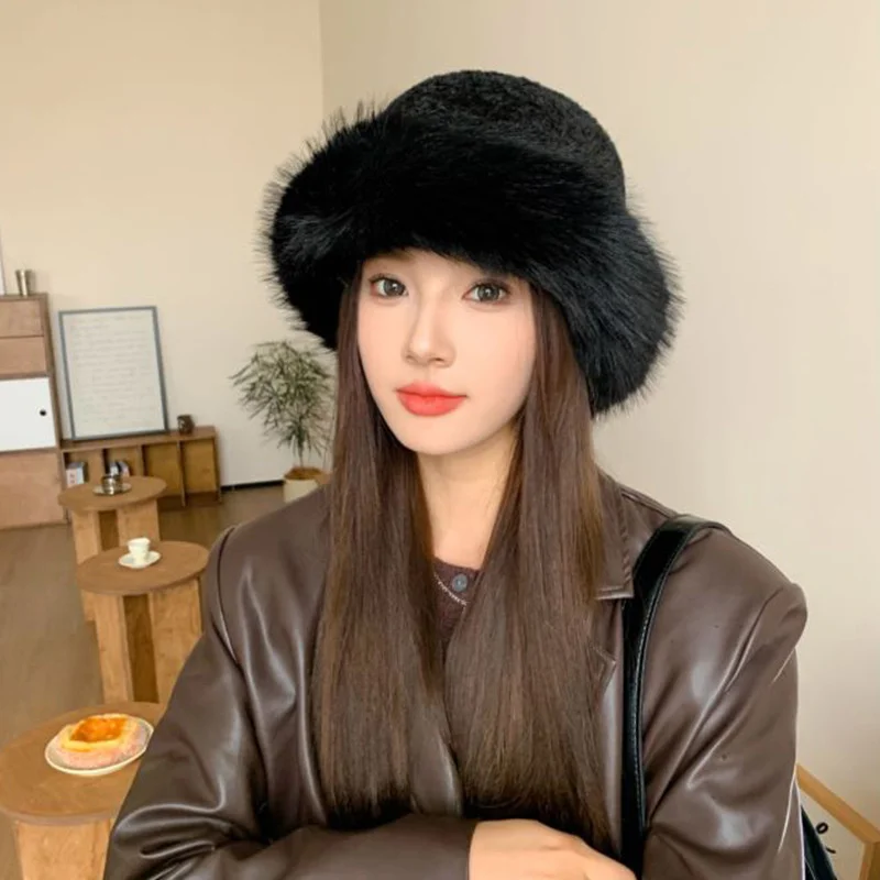 Bucket Hats For Women Winter Outdoor Windproof Plush Fisherman Caps Ear Protection Double Thickened Padded Bucket Hats image 4