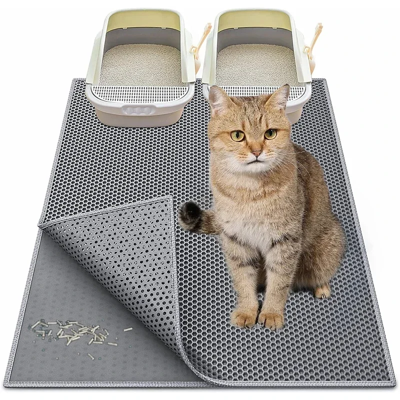 Cat Litter Mat Double Layer Non-slip Waterproof Pet Litter Box Filter Mat 55x75xm Cat Toilet EVA Pad Wear Resistant Pet Products