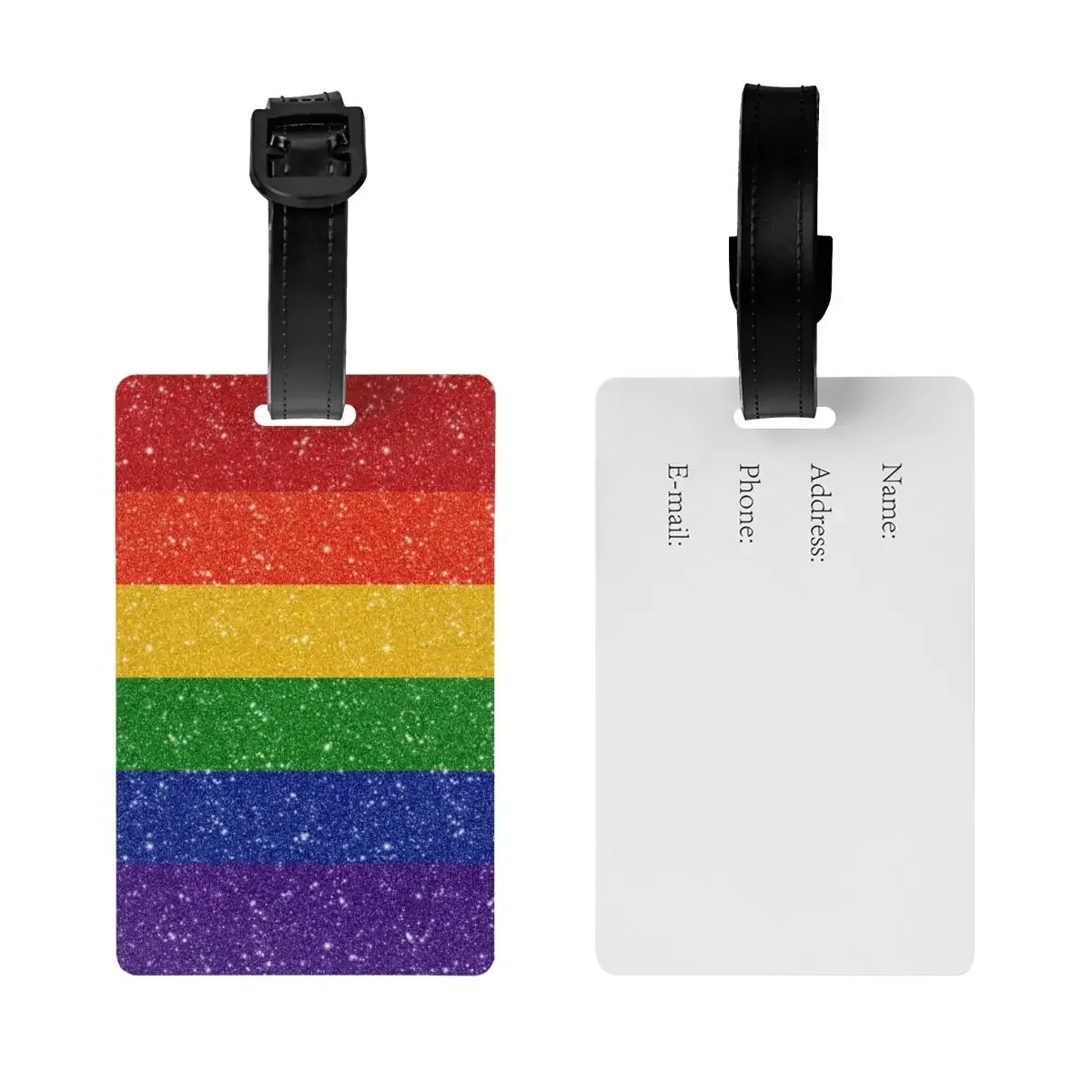 Faux Glitter Rainbow Pride Flag Luggage Tag for Suitcases Fashion LGBT Gay Lesbian Baggage Tags Privacy Cover ID Label