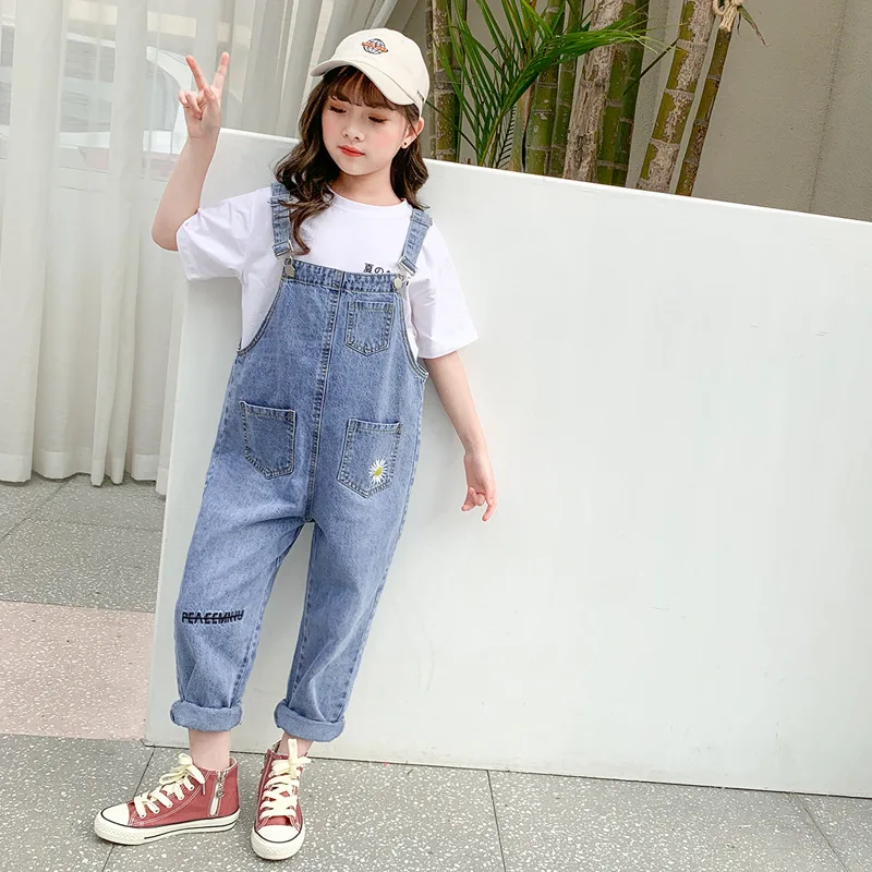 Children Casual Denim Overalls Girl Jumpsuit Girls Jean Jumpsuits for Kids Clothes Outfits Overalls Back To School 6 8 10 12 14Y