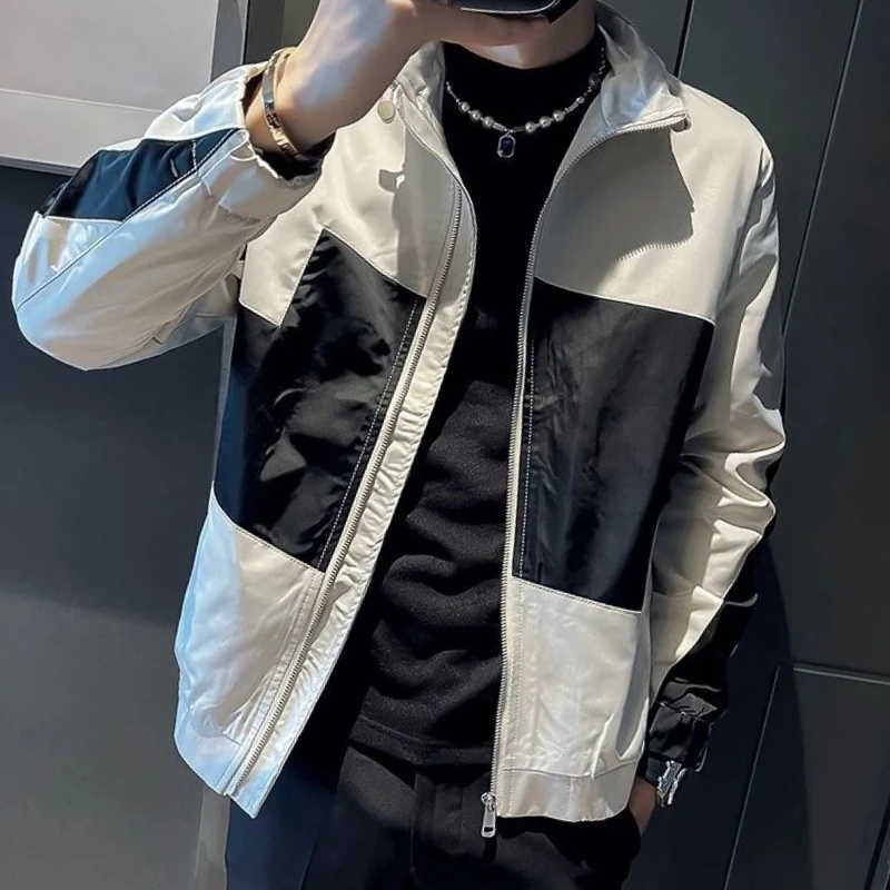 

Pilot Collar Jacket for Men 2025 New Colorblock Design Autumn Winter Sporty Casual Versatile Outerwear Trendy Men's Clothing