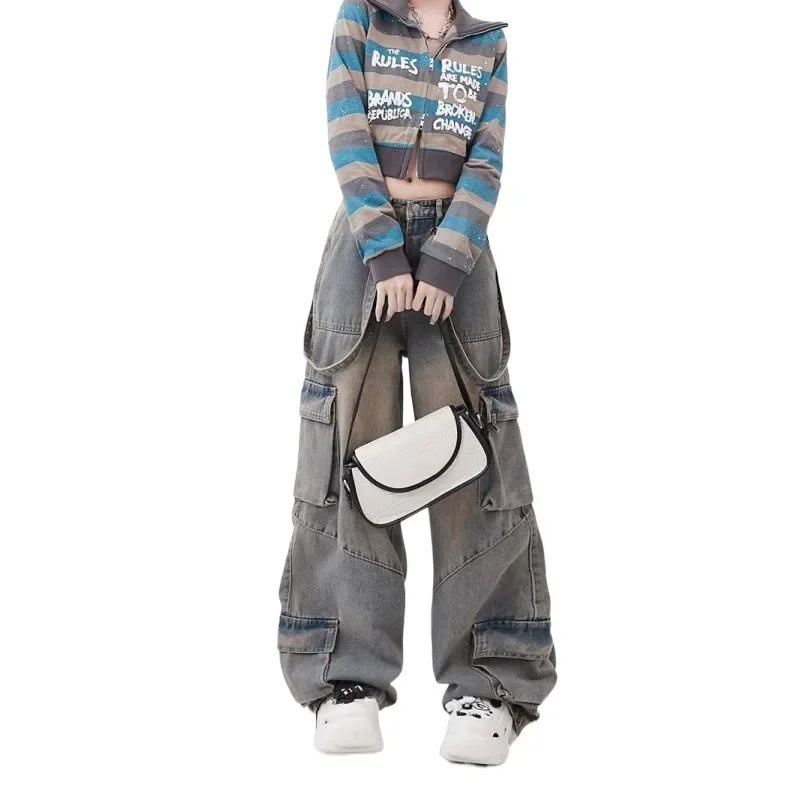 American Retro Jeans Wide Leg Pants Streetwear Trousers Y2k Fashion 2023 Spice Girls Baggy Denim Pants Straight Jeans