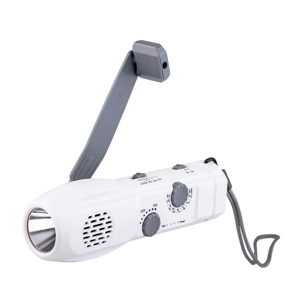Multifunctional Hand Crank Flashlight LED Emergency Torch with Radio Sos Alarm USB Charging Built-in Generator for Outdoor