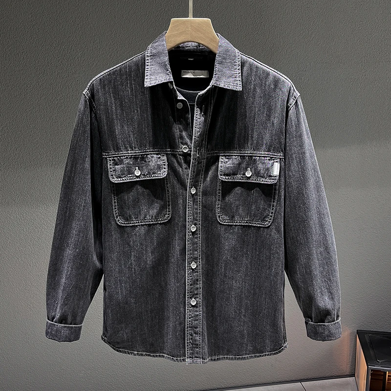 Spring and Autumn 2023 XL 5XL 6XL 7X men\'s denim shirt Men\'s casual fashion all-match  cotton long-sleeved denim shirt