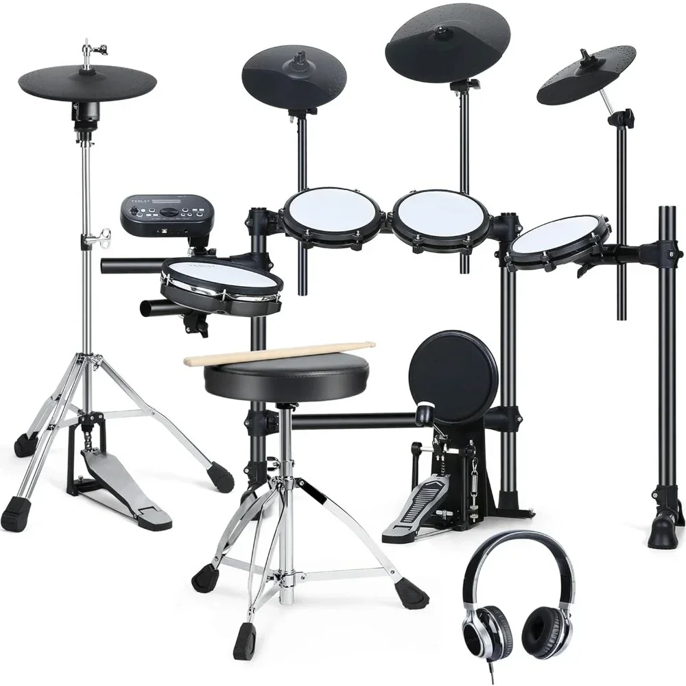 Electric Drum Set, with 4 Quiet Mesh Drum Pads, Independent HiHat and Kick Drum Full Size Adult, 3 Cymbals with Choke