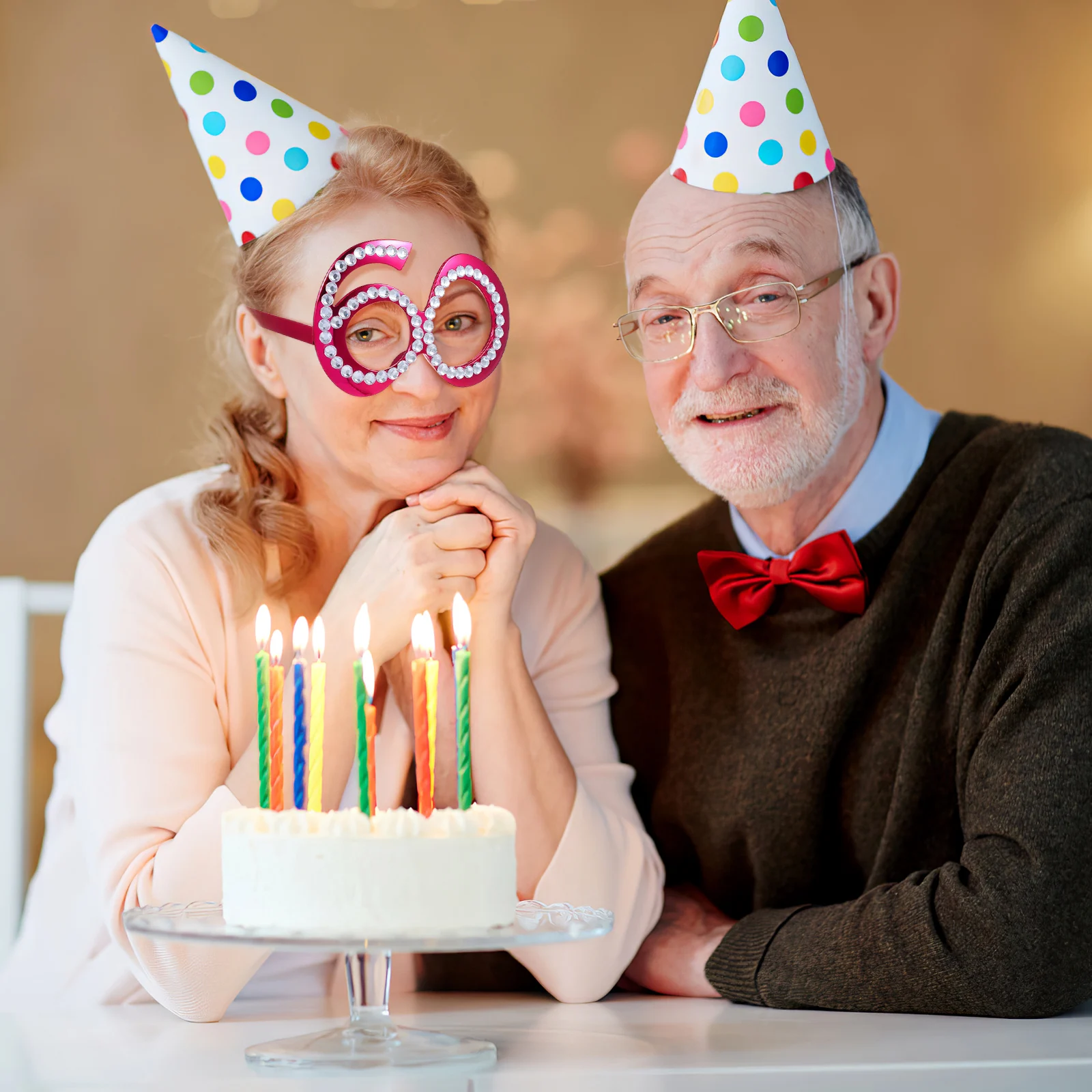 

1 Pair 60Th Birthday Eyeglasses Rhinestone Number Glasses Decorative Party Photo Props Glitter Frame Novelty Sunglasses Reusable