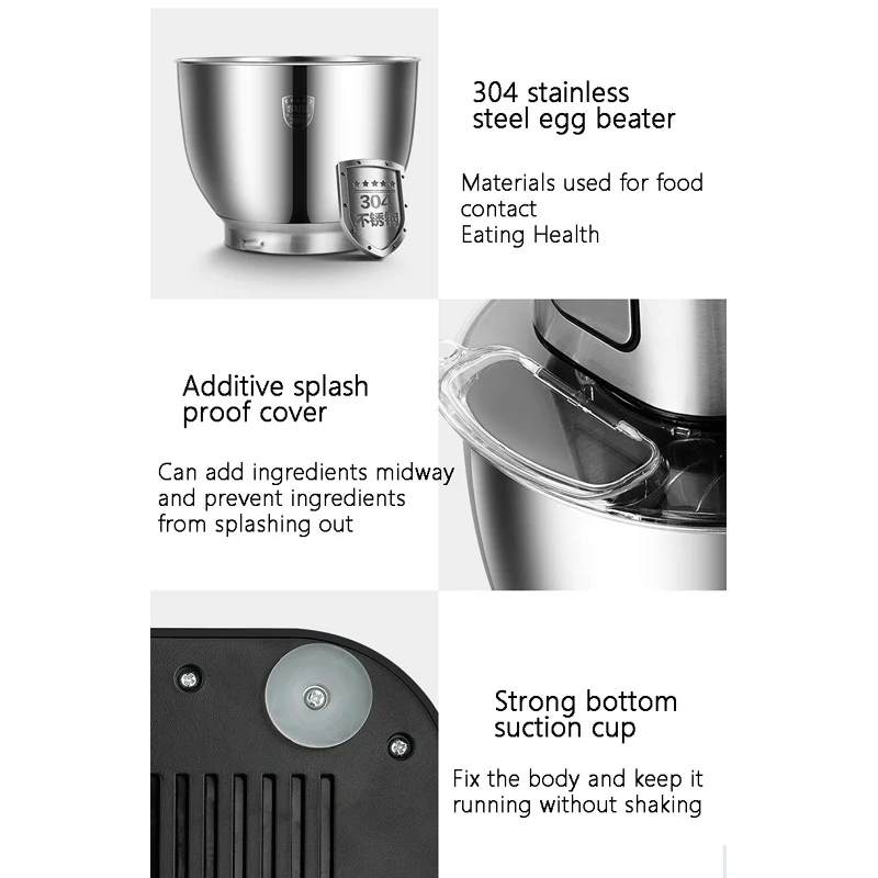 Electric Food Mixer,6 Speeds,with 304 Stainless Steel Bowl,Tilt-Head Dough Mixer,Dough Hook,Beater,Whisk,Splash Guard 、Spatula
