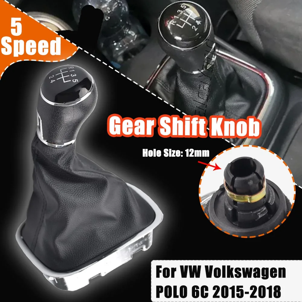 Car Gear Shift Knob Lever Stick Gaiter Boot Cover Collar PU Leather For VW Volkswagen Polo 6C 2015 2016 2017 2018