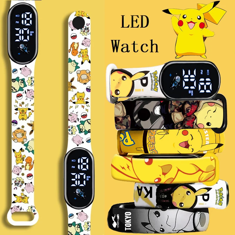 

Pokemon Strap LED Electronic Watch Fashion Colorful Bracelet Touch Waterproof Anime Character Pikachu Kid Digital Watches