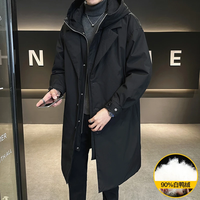 Fashion Winter New Mid-Length Down Jacket Handsome Man Parka Trench Coat Trendy Male Thickening Warm Long Sleeve Men's Coat