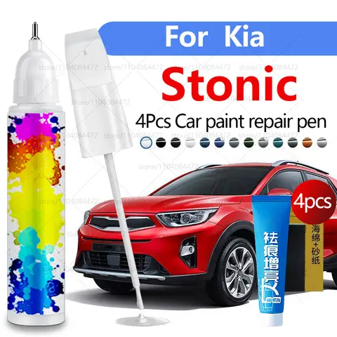 Car Paint Repair Pen For 2017-2025 Kia Stonic Paint Scratch Repair Accessories 4PCS White U4 Red SQ Black 9B Storm Grey Blue