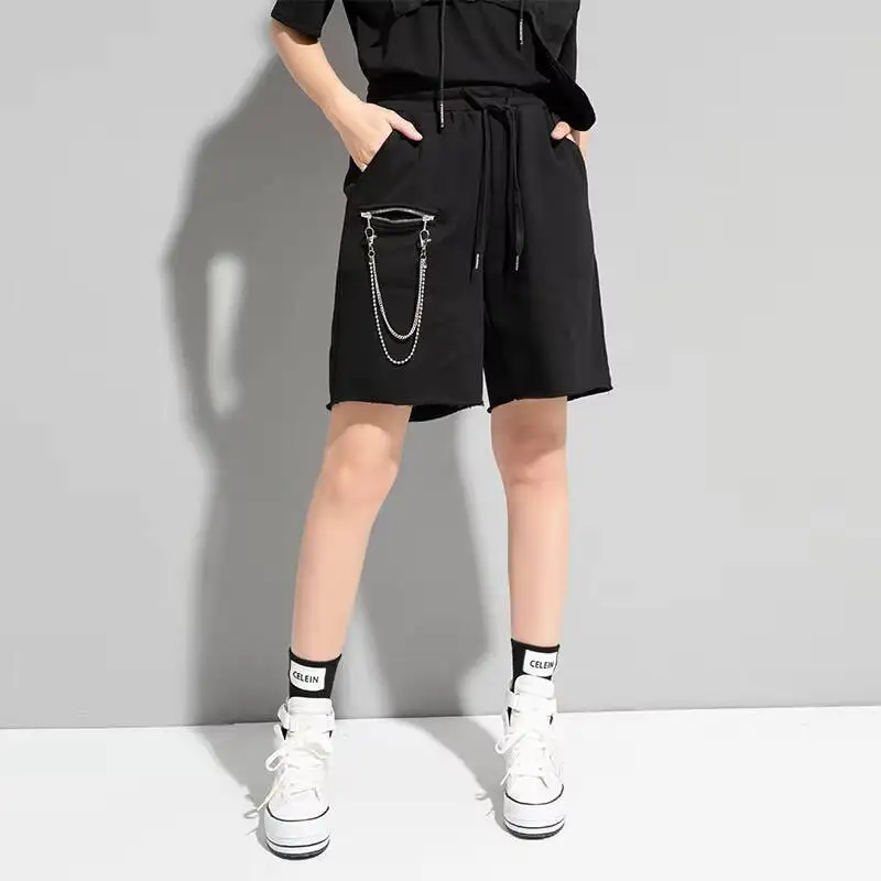 Ladies' Shorts Summer New Classic Dark Personality Chain Decoration Fashion Trend Loose Large Size Casual Shorts